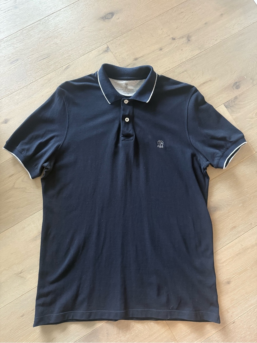Brunello Cucinelli Navy Polo with White Trim